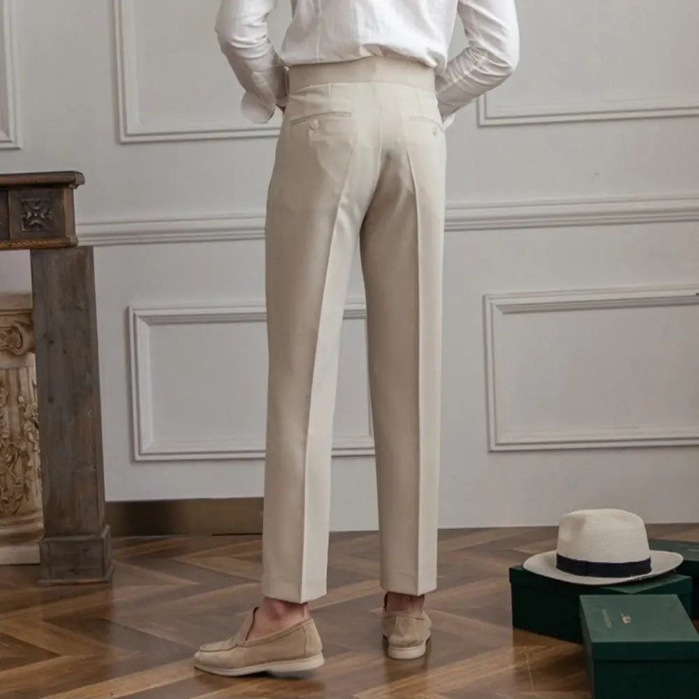Mid-High Waist Korean Pants – Cropped Straight Fit Trousers | Spring-Autumn | Old Money Menswear Prendersons