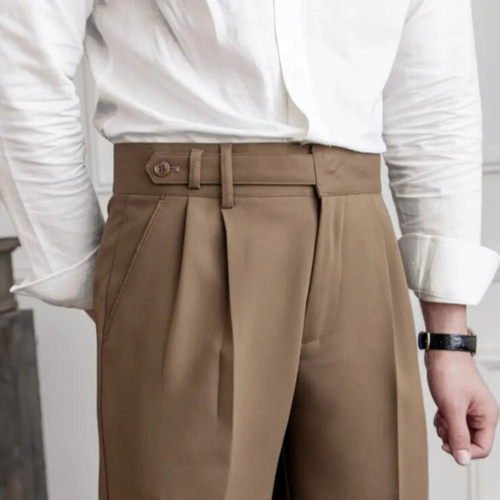 Mid-High Waist Korean Pants – Cropped Straight Fit Trousers | Spring-Autumn | Old Money Menswear Prendersons