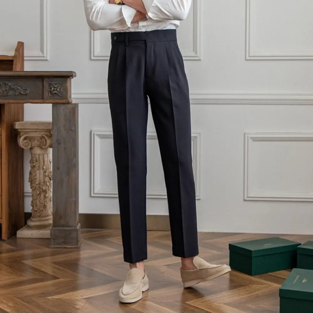 Mid-High Waist Korean Pants – Cropped Straight Fit Trousers | Spring-Autumn | Old Money Menswear Prendersons