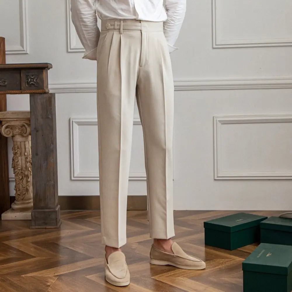 Mid-High Waist Korean Pants – Cropped Straight Fit Trousers | Spring-Autumn | Old Money Menswear Prendersons
