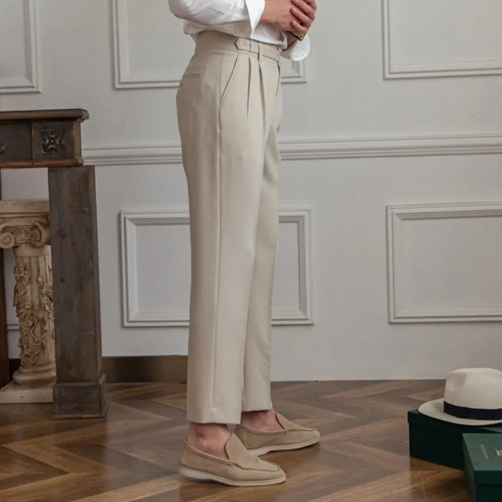 Mid-High Waist Korean Pants – Cropped Straight Fit Trousers | Spring-Autumn | Old Money Menswear Prendersons