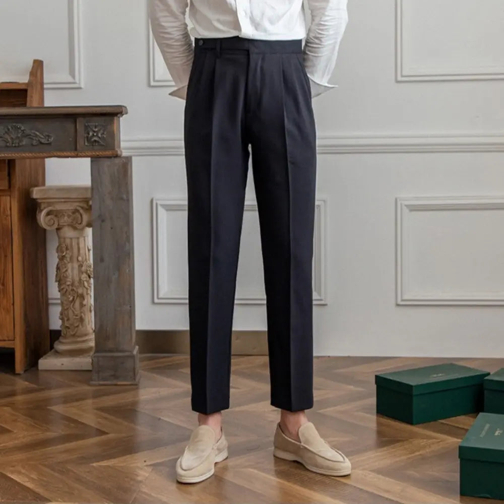 Mid-High Waist Korean Pants – Cropped Straight Fit Trousers | Spring-Autumn | Old Money Menswear Prendersons