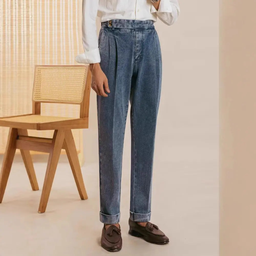 Loose Fit Straight Leg Trousers – Blue | Washed Finish | Effortless Old Money Casual