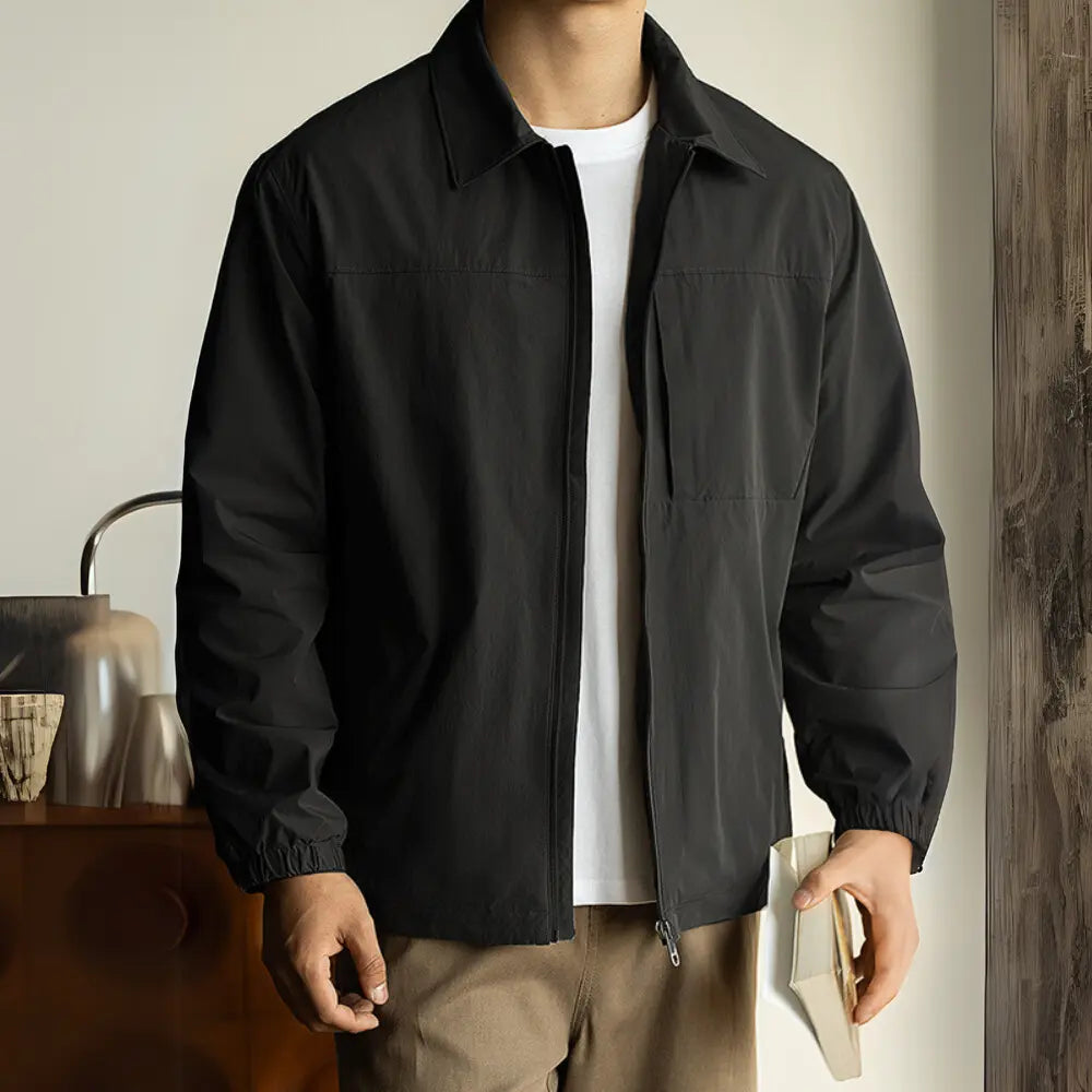 Loose Fit Men's Casual Jacket – Khaki Green & Black | Spring Layering | Minimalist Urban Style