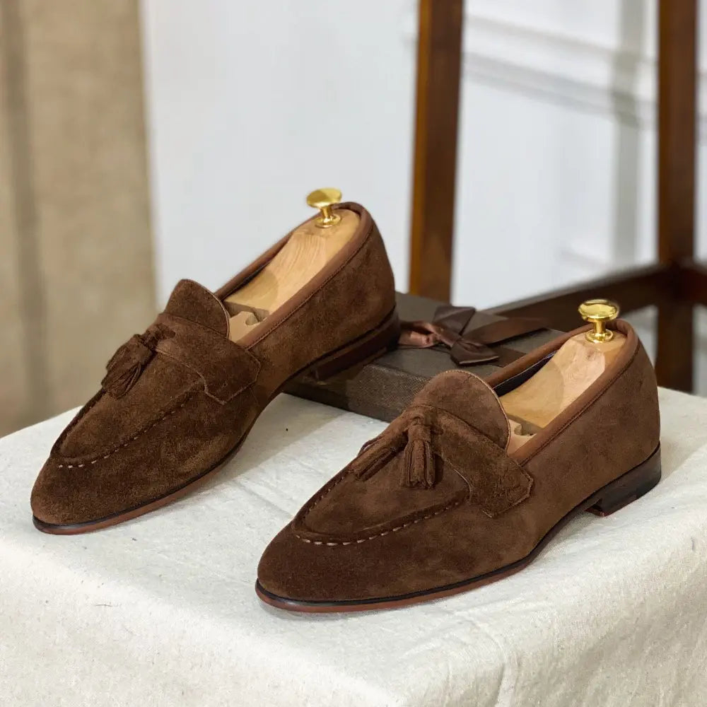 Square Cowhide Suit Shoes For Men – Dark Brown | Formal Slip-On | Old Money Cowhide Elegance