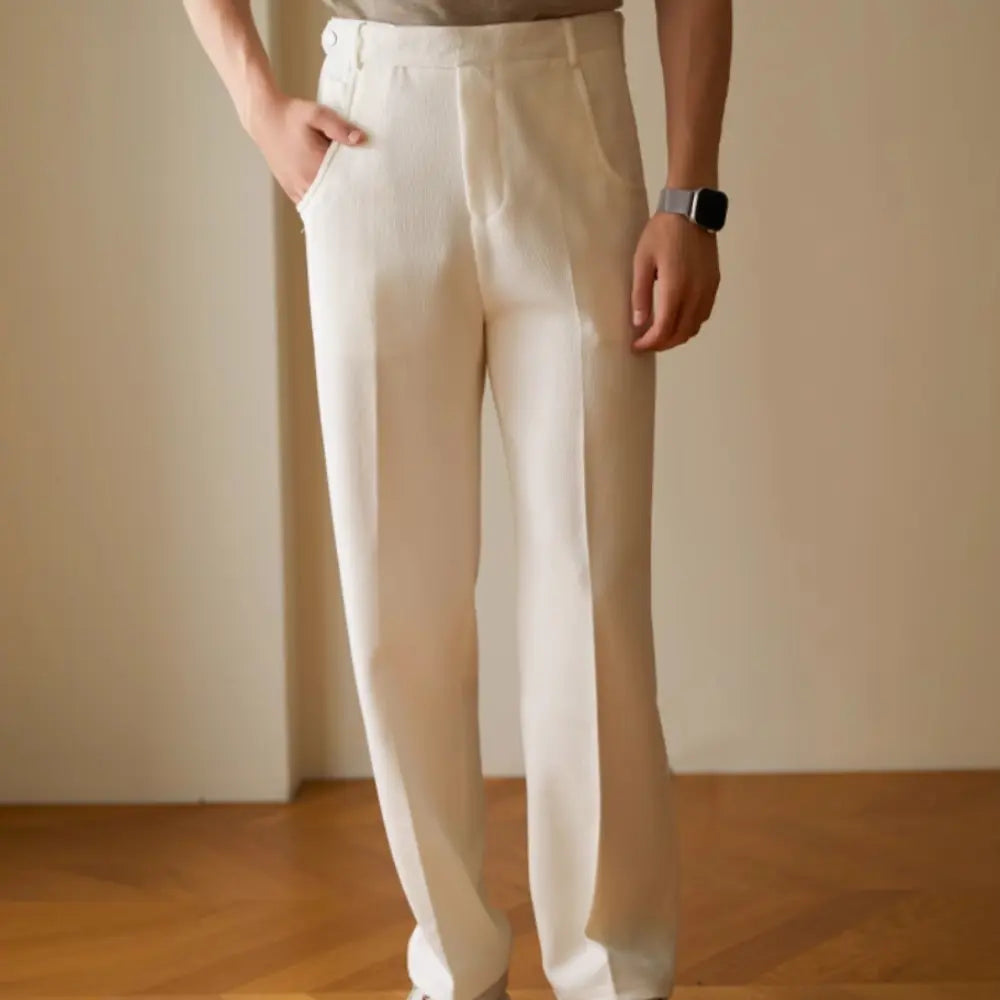 Slim Straight Men's Casual Pants – Apricot, Black, White | Urban Style | Lightweight Stretch Trousers