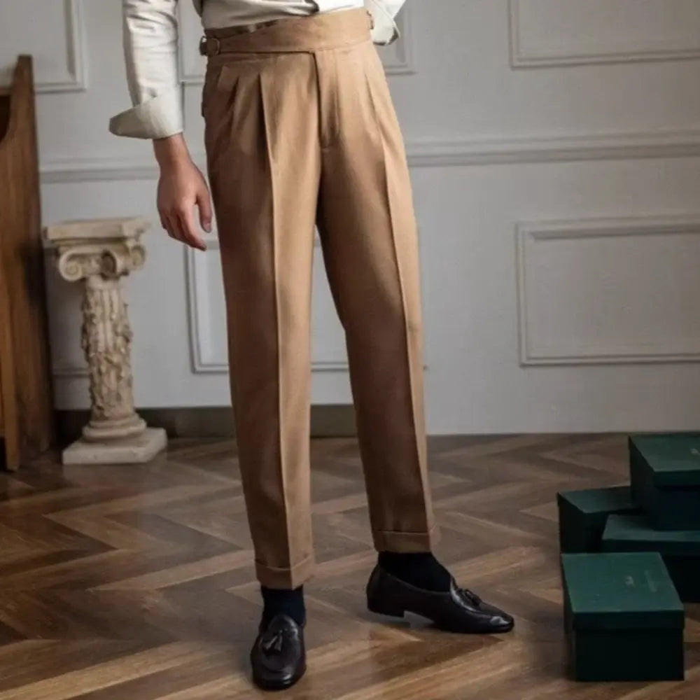Men's Straight High Waisted Vintage Suit Pants - Light Brown | Leisure Essential | Old Money Elegance Prendersons
