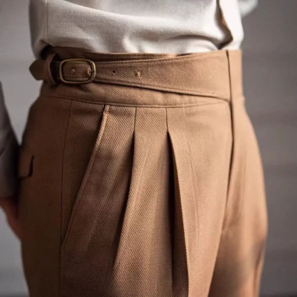 Men's Straight High Waisted Vintage Suit Pants - Light Brown | Leisure Essential | Old Money Elegance Prendersons