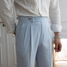 Summer Men's High Waisted Pants – Striped Blue | Summer Officewear | Old Money Menswear Prendersons