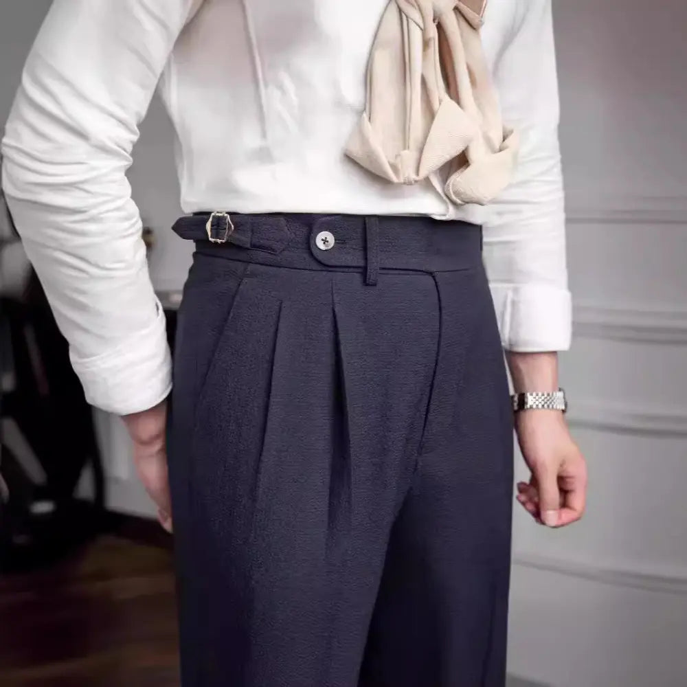 Summer Naples Mid-high Waist Casual Straight Leg Pants – Apricot, Black, Dark Blue | Old Money Menswear Prendersons