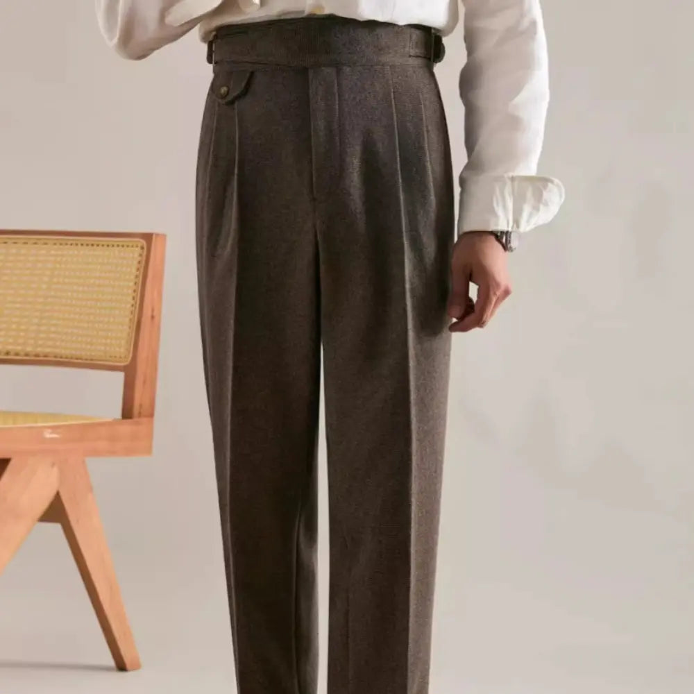 Straight Double Pleated Trousers – Brown & Khaki | Business Casual | Wool Blend Classic