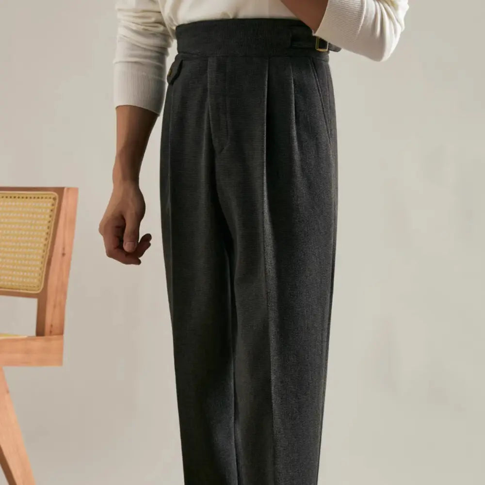 Straight Double Pleated Trousers – Brown & Khaki | Business Casual | Wool Blend Classic
