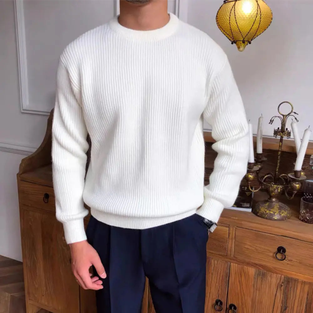 Loose Fit Thick Cotton Men's Sweater – Green, Blue, Black & White | Daily Comfort | Korean-Inspired Old Money Style