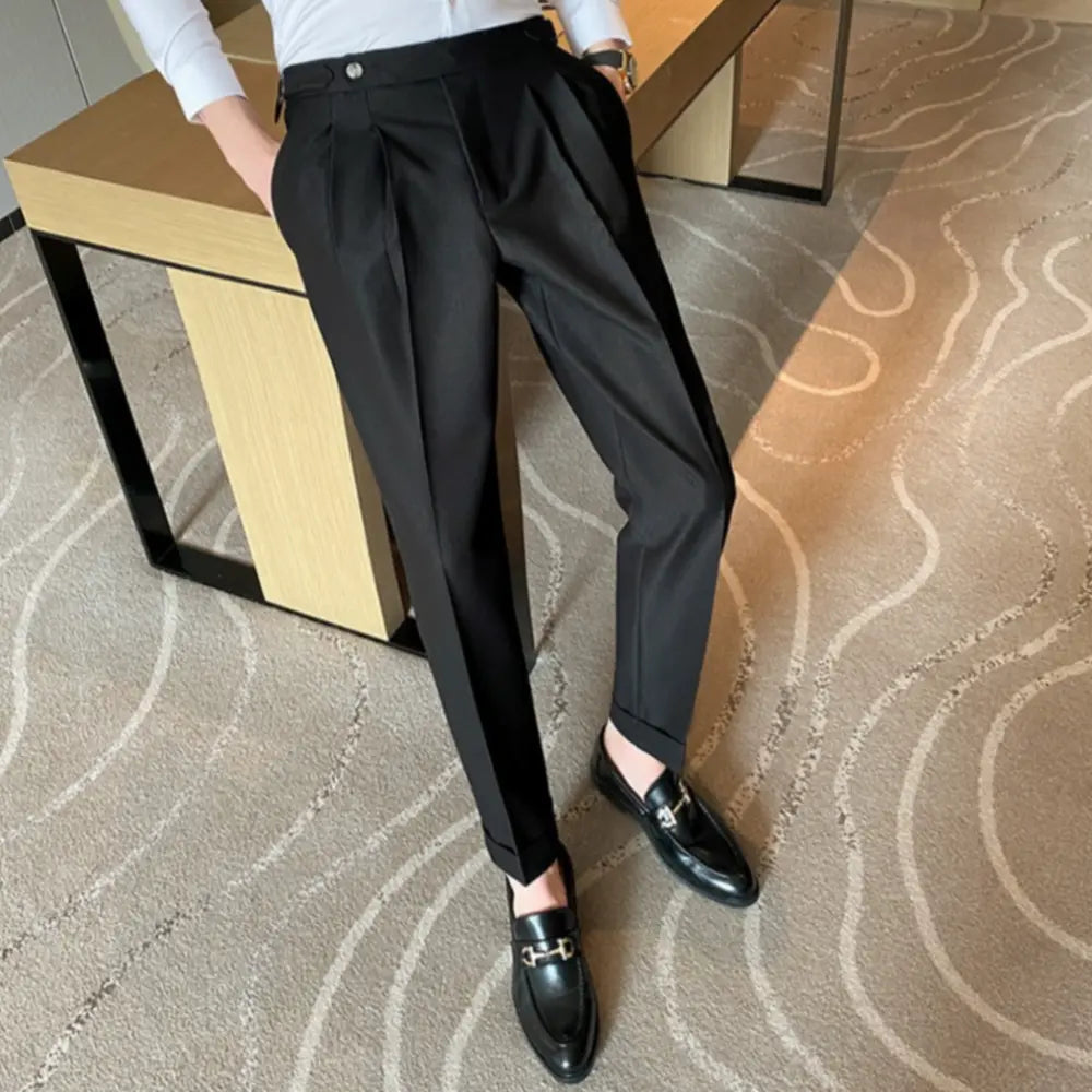 Thin Draping Belt Casual Pants Trendy Men's Suit Pants – Dark Grey, Black, Khaki, Navy, Green | Old Money Korean Style Prendersons