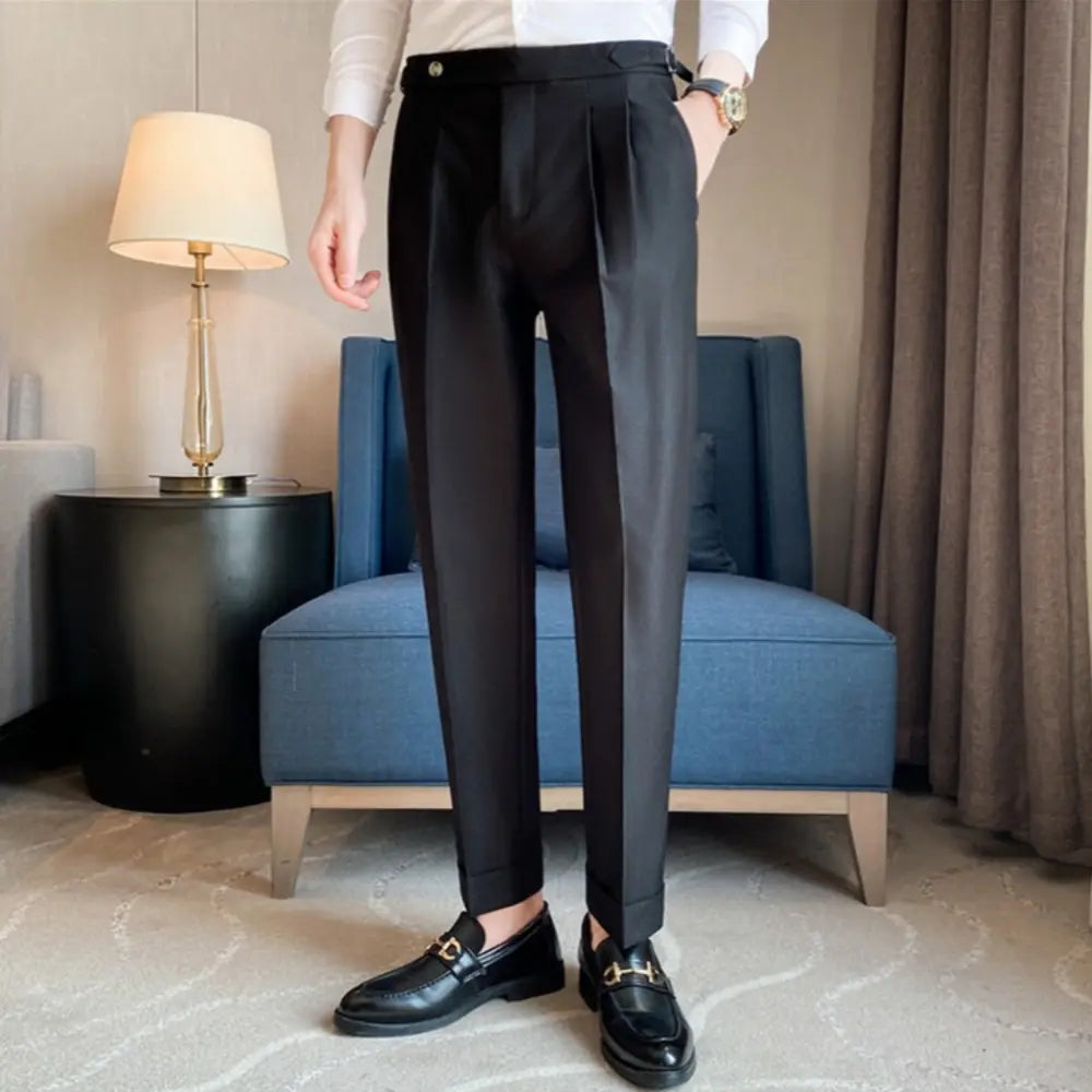 Thin Draping Belt Casual Pants Trendy Men's Suit Pants – Dark Grey, Black, Khaki, Navy, Green | Old Money Korean Style Prendersons