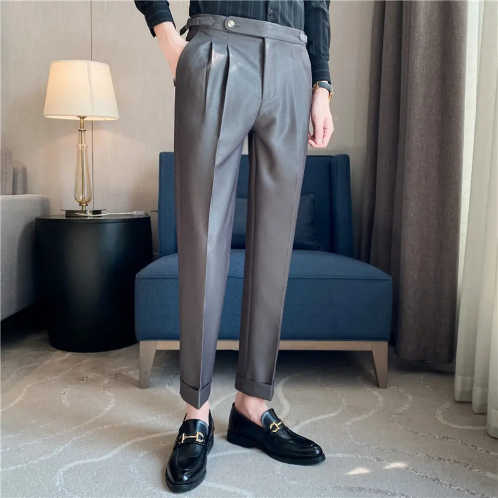 Thin Draping Belt Casual Pants Trendy Men's Suit Pants – Dark Grey, Black, Khaki, Navy, Green | Old Money Korean Style