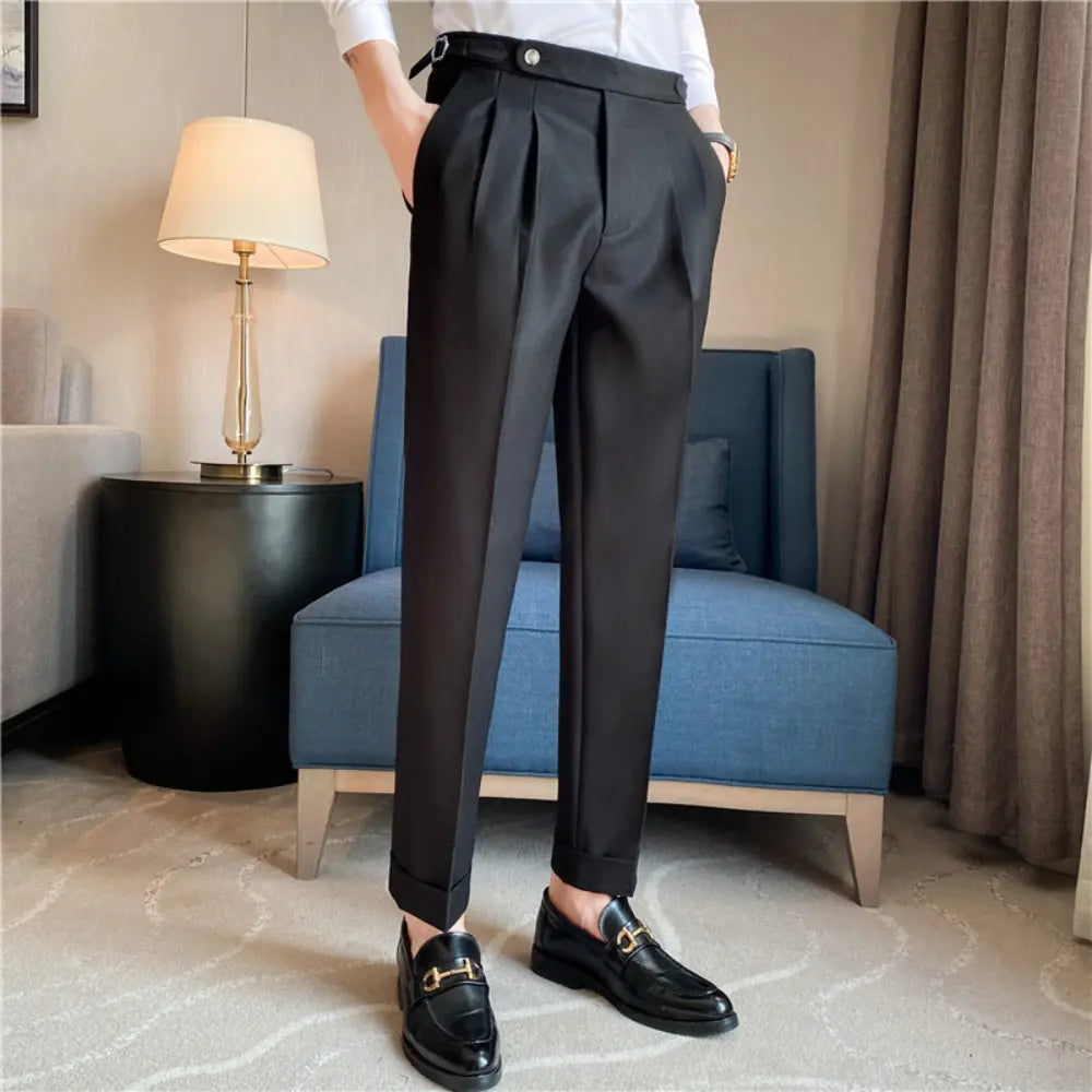 Thin Draping Belt Casual Pants Trendy Men's Suit Pants – Dark Grey, Black, Khaki, Navy, Green | Old Money Korean Style Prendersons