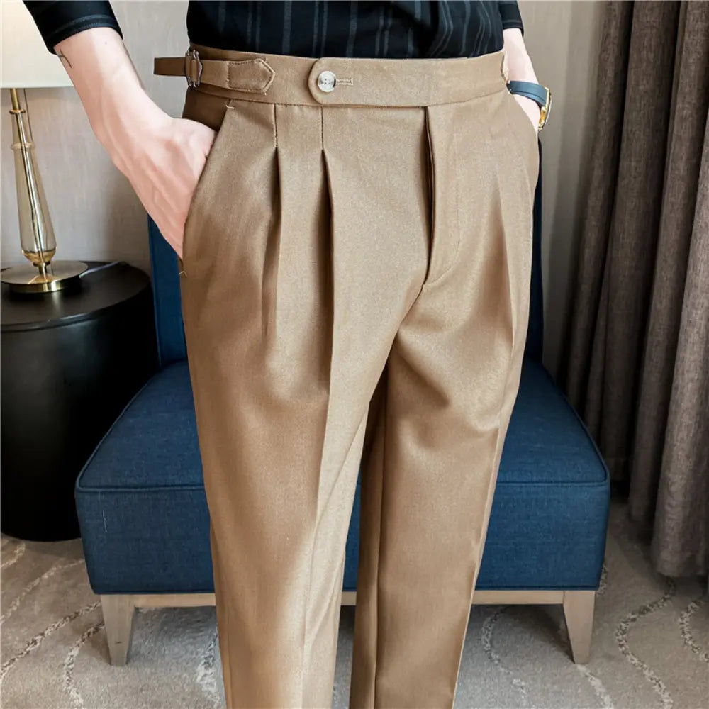 Thin Draping Belt Casual Pants Trendy Men's Suit Pants – Dark Grey, Black, Khaki, Navy, Green | Old Money Korean Style