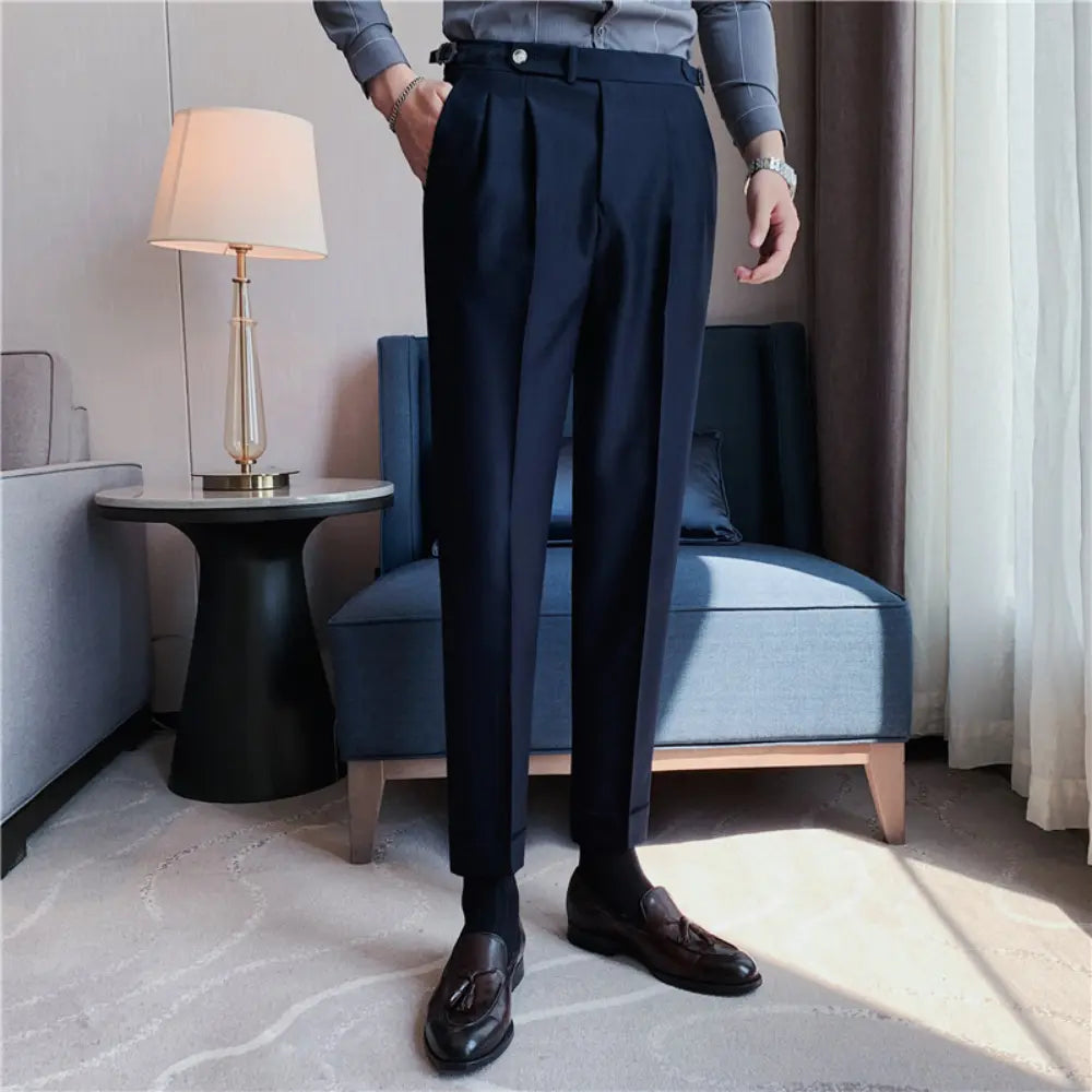 Thin Draping Belt Casual Pants Trendy Men's Suit Pants – Dark Grey, Black, Khaki, Navy, Green | Old Money Korean Style