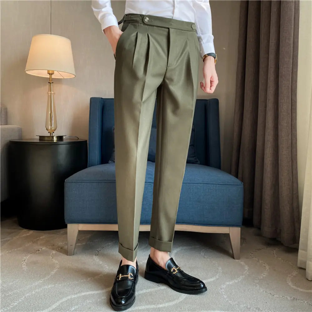 Thin Draping Belt Casual Pants Trendy Men's Suit Pants – Dark Grey, Black, Khaki, Navy, Green | Old Money Korean Style