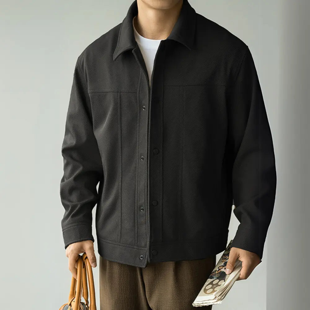 Twill Texture Shirt Collar Mens Workwear Jacket – Khaki & Black | Spring-Autumn Staple | Twill Texture Classic