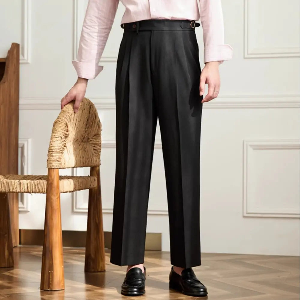 Relaxed Fit Casual Wide Leg Trousers – Black/Grey | Non-Iron Comfort | Old Money Menswear