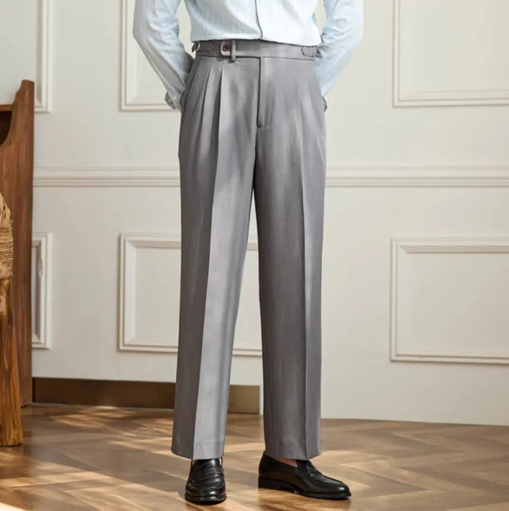 Relaxed Fit Casual Wide Leg Trousers – Black/Grey | Non-Iron Comfort | Old Money Menswear