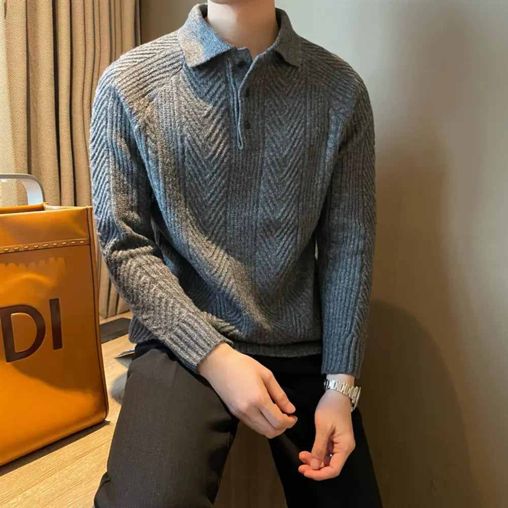 Winter Thermal Base Pullover Mens Polo Sweater Shirt– Black, Apricot & Grey | Winter Leisurewear | Old Money Style