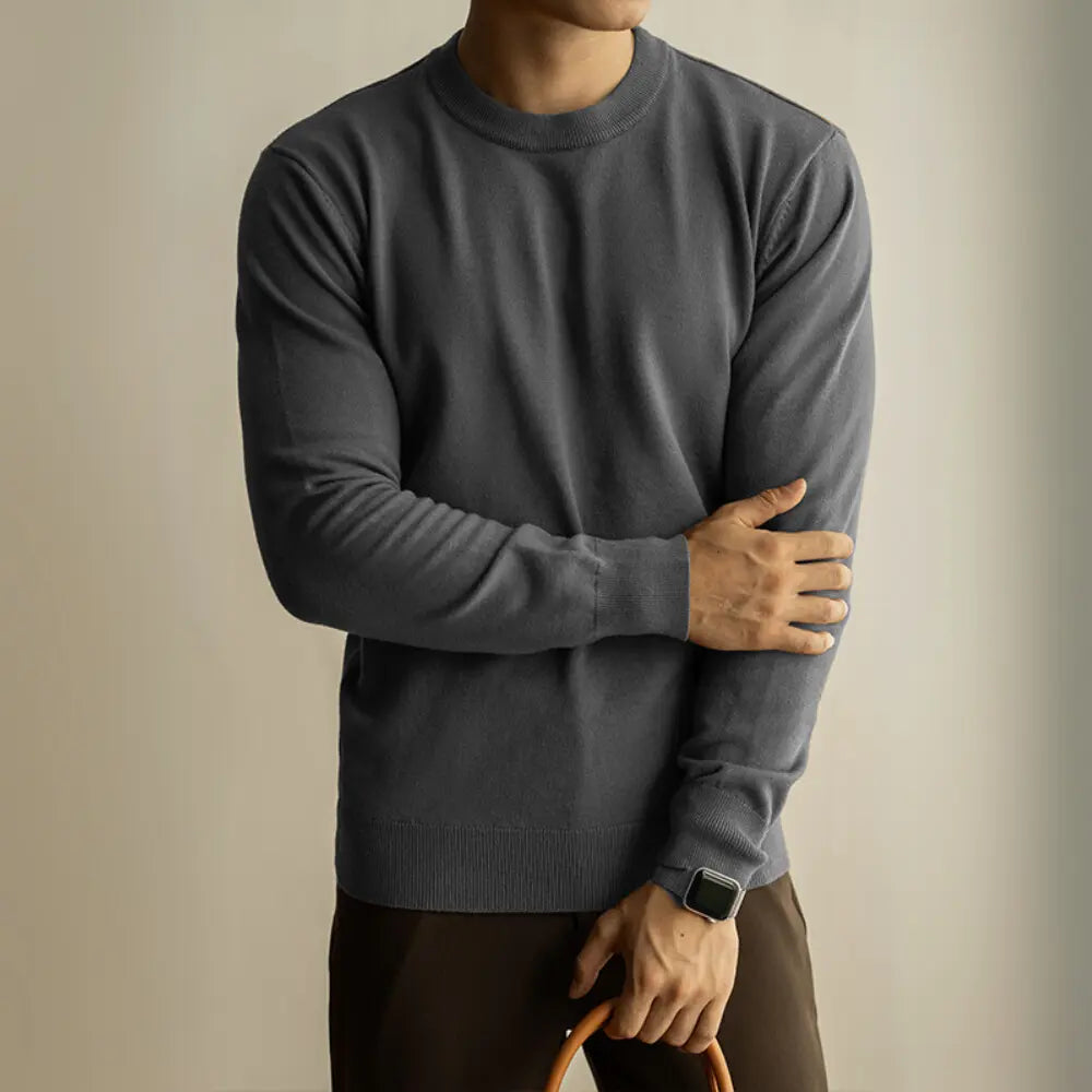 Slim Fit Wool Tencel Round Neck Sweater – Temperament Green | Office Casual | Light Luxe Blend