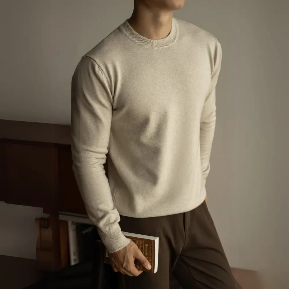 Slim Fit Wool Tencel Round Neck Sweater – Temperament Green | Office Casual | Light Luxe Blend