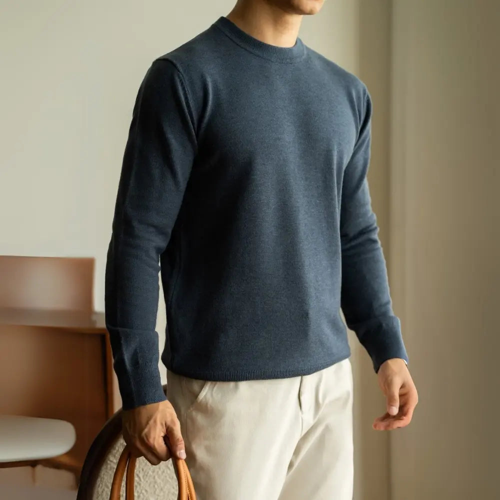 Slim Fit Wool Tencel Round Neck Sweater – Temperament Green | Office Casual | Light Luxe Blend