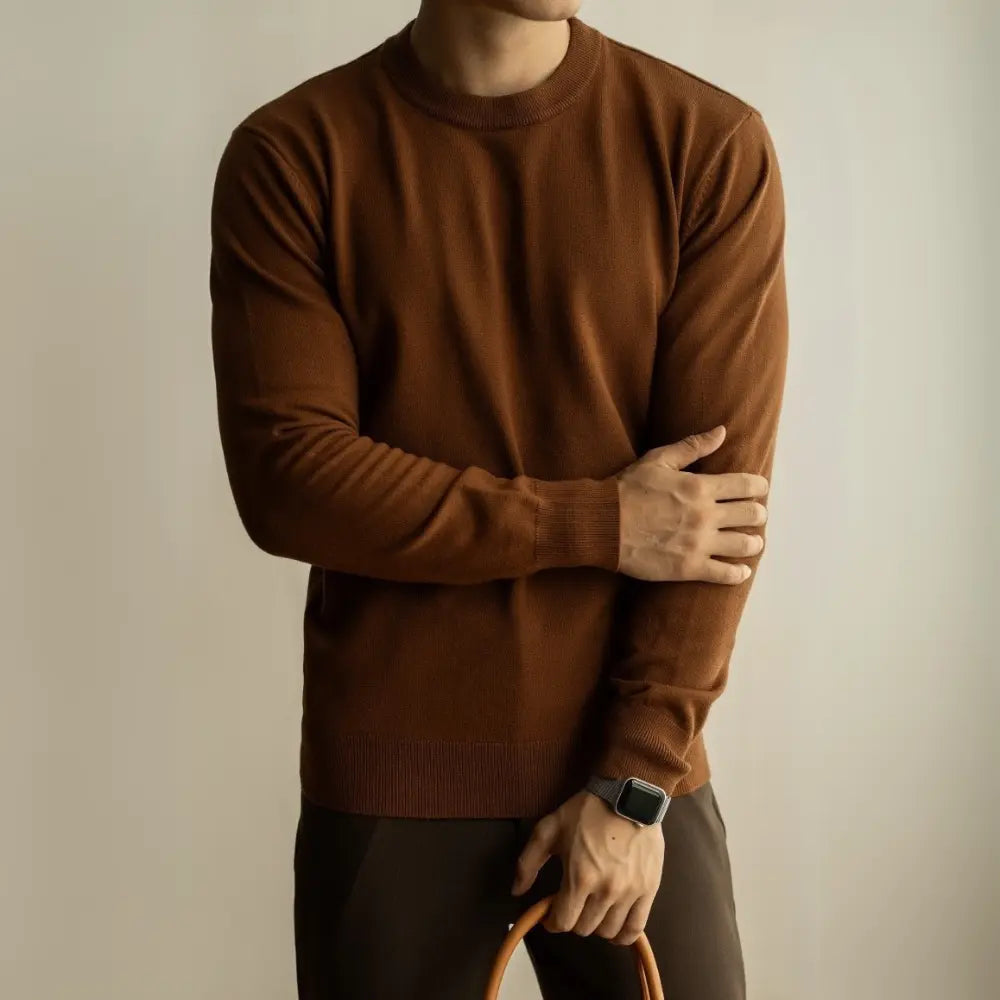 Slim Fit Wool Tencel Round Neck Sweater – Temperament Green | Office Casual | Light Luxe Blend