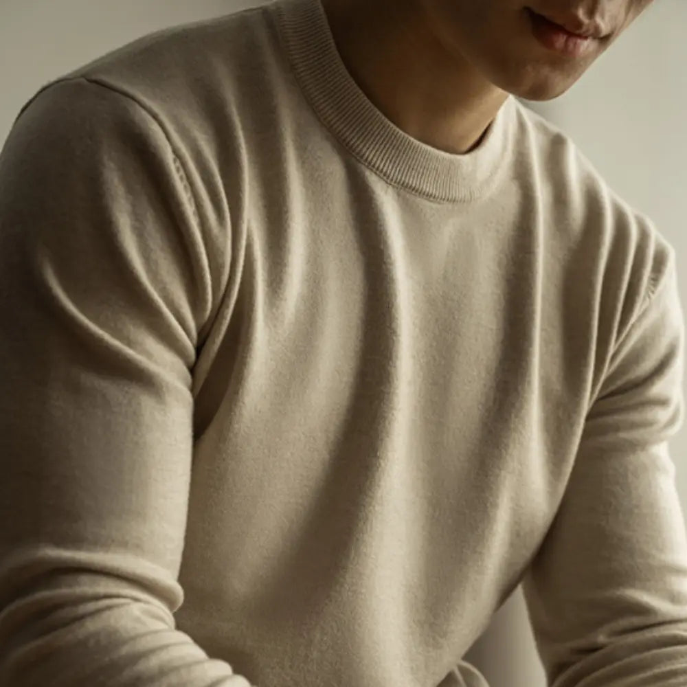Slim Fit Wool Tencel Round Neck Sweater – Temperament Green | Office Casual | Light Luxe Blend