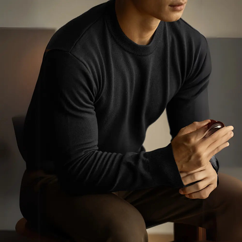 Slim Fit Wool Tencel Round Neck Sweater – Temperament Green | Office Casual | Light Luxe Blend