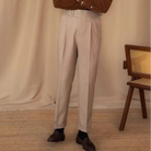Young British Casual High Waist Pants Men's Warm Straight - Apricot, Dark Grey | Spring & Autumn Casual | Old Money Menswear Prendersons