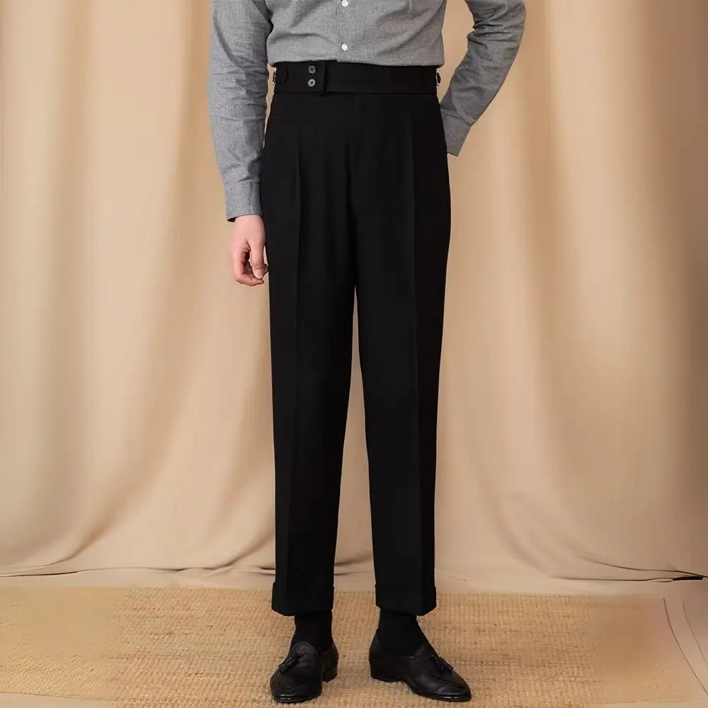 Young British Casual High Waist Pants Men's Warm Straight - Apricot, Dark Grey | Spring & Autumn Casual | Old Money Menswear Prendersons