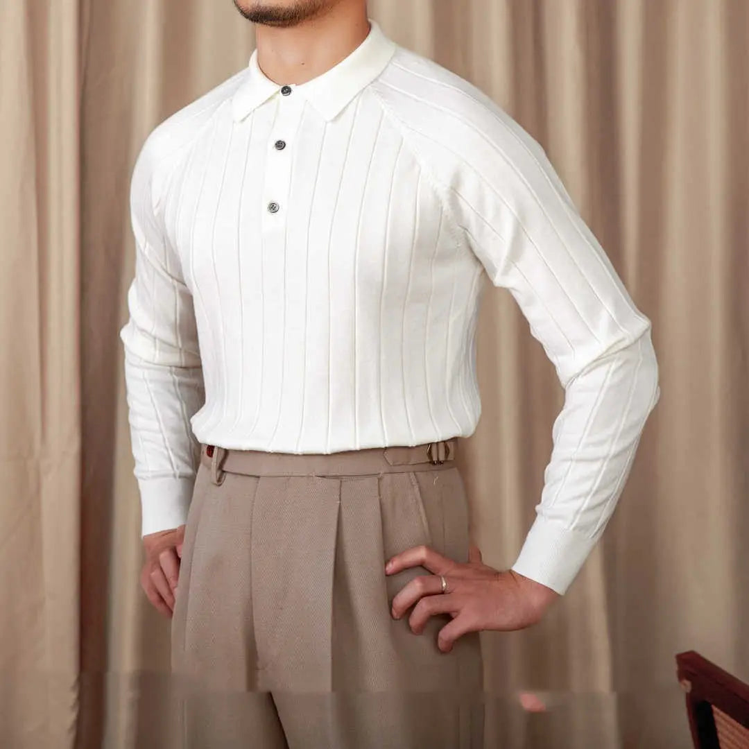 Slim Fit Lapel Long Sleeve Sweater – Camel | Autumn/Winter Smartwear | British Old Money Aesthetic