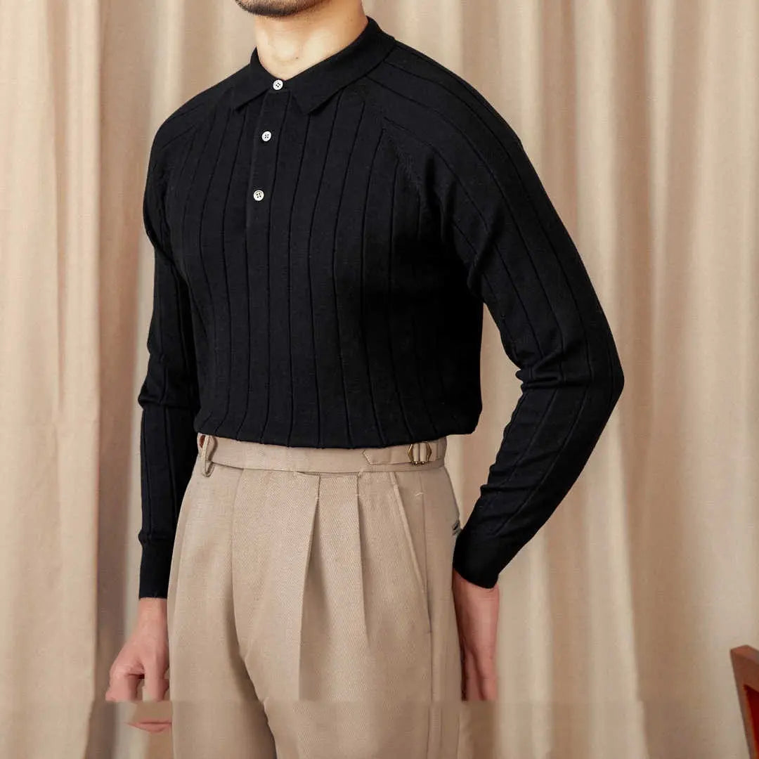 Slim Fit Lapel Long Sleeve Sweater – Camel | Autumn/Winter Smartwear | British Old Money Aesthetic