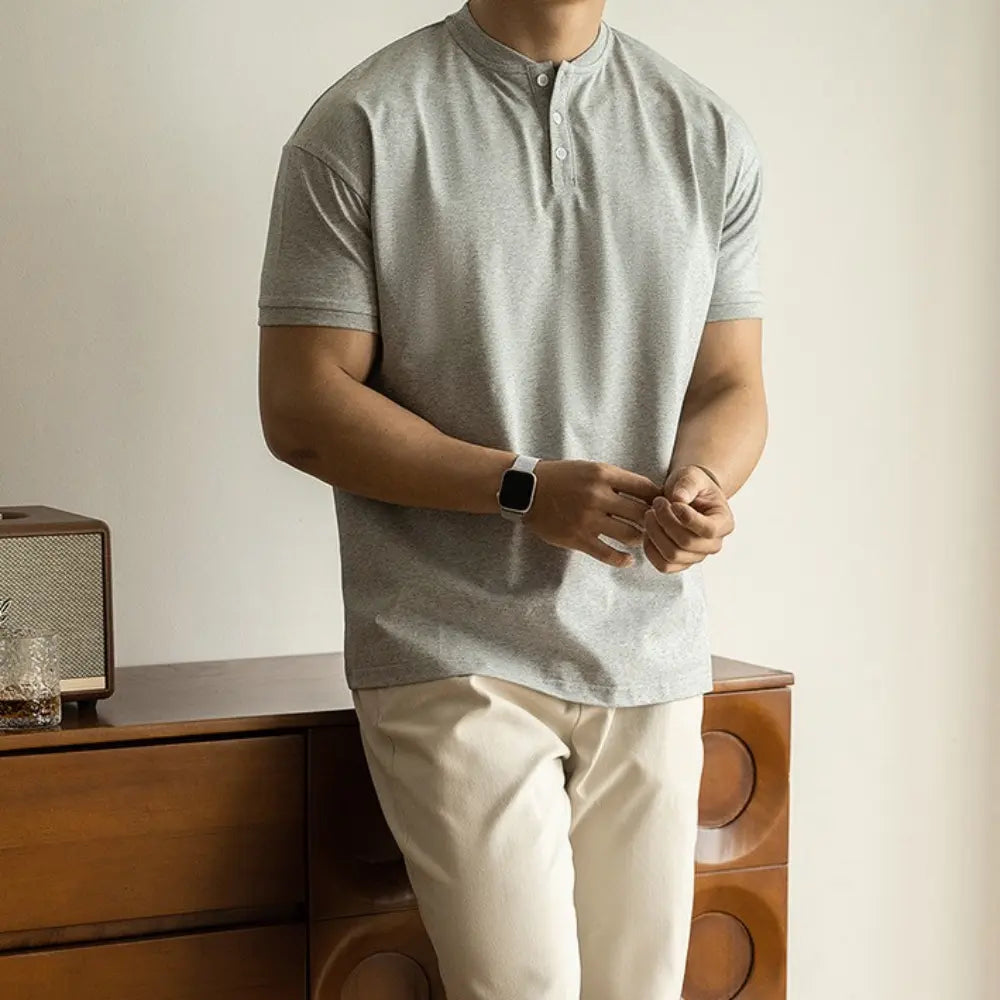 American Casual Henley T shirt Breathable Thin Short Sleeve – Ivory White | Leisure Summer Wear | Old Money Menswear